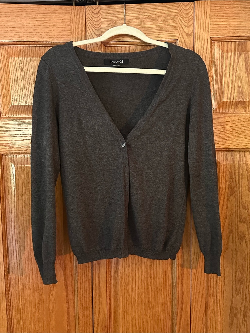 Forever 21 Dark Gray V‑Neck Button Cardigan | Size Small